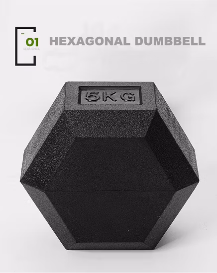 Pesos de ginástica por atacado profissional Equipamento de fitness Crossfit revestido de borracha haltere hexagonal